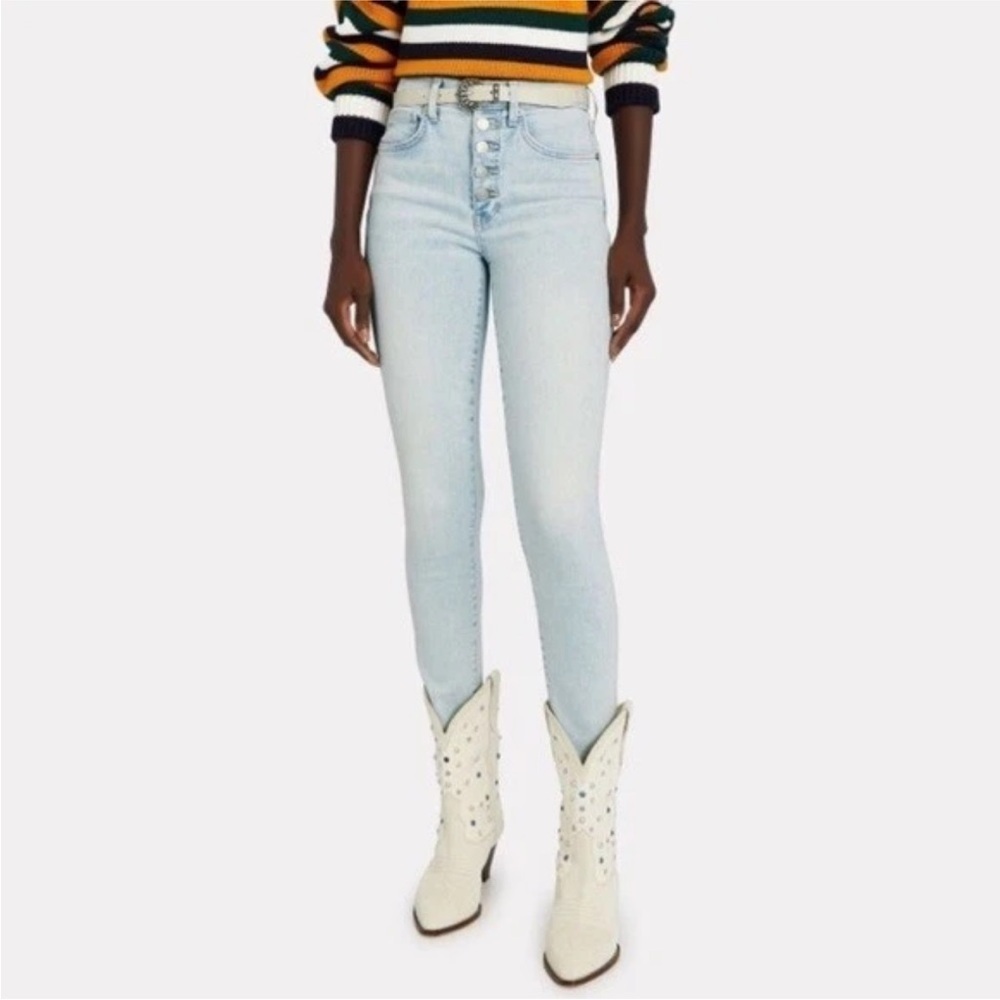 Veronica Beard Debbie Ankle Skinny  Denim Raw Hem Button Fly Jeans in Everest 4